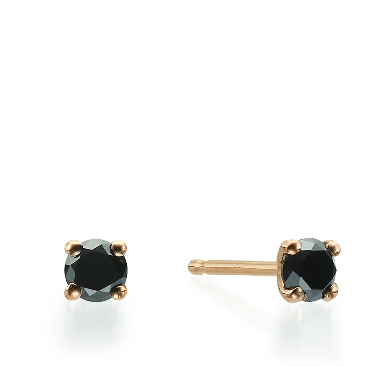 Gold solitaire earrings studded with black diamonds