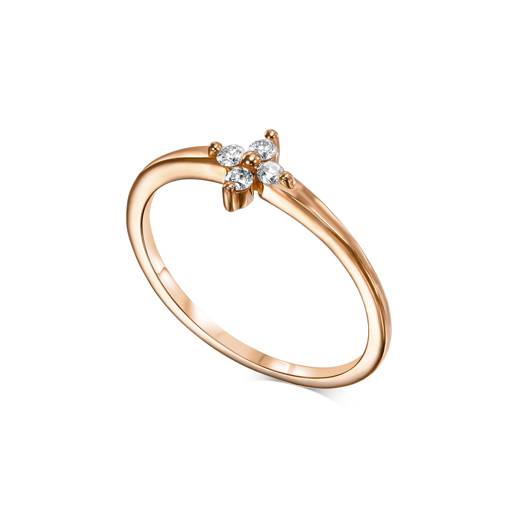 Delicate gold ring with diamonds in the shape of a flower