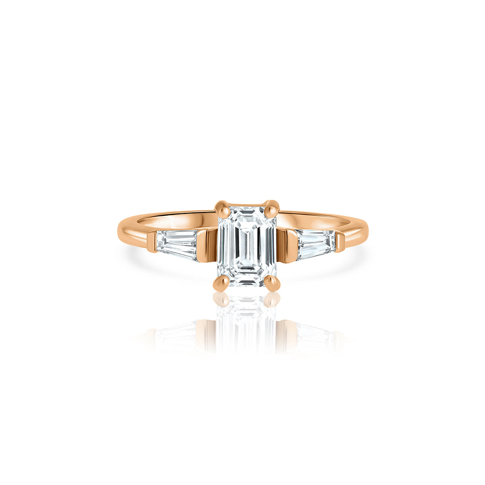Engagement ring set with laboratory diamonds, emerald cut in an unforgettable design
