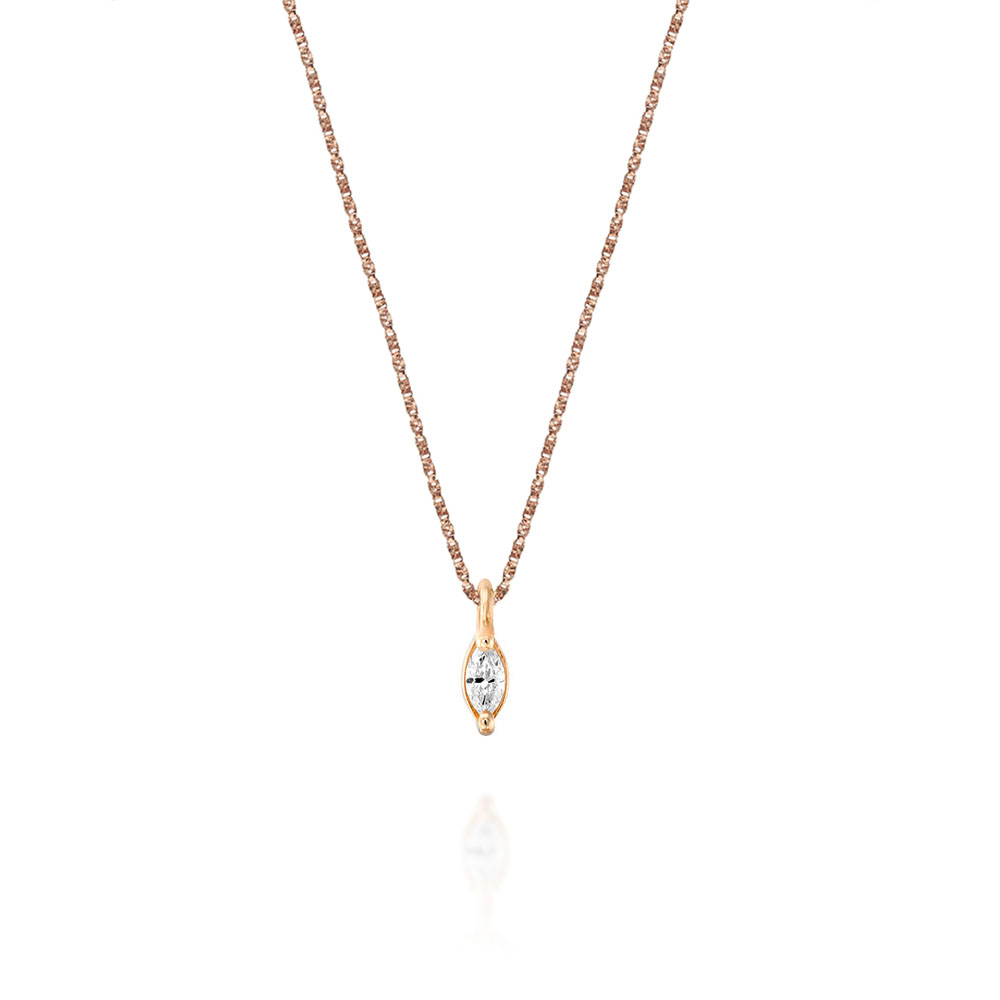 Solitaire necklace, marquise diamond (7 points) inlaid with teeth