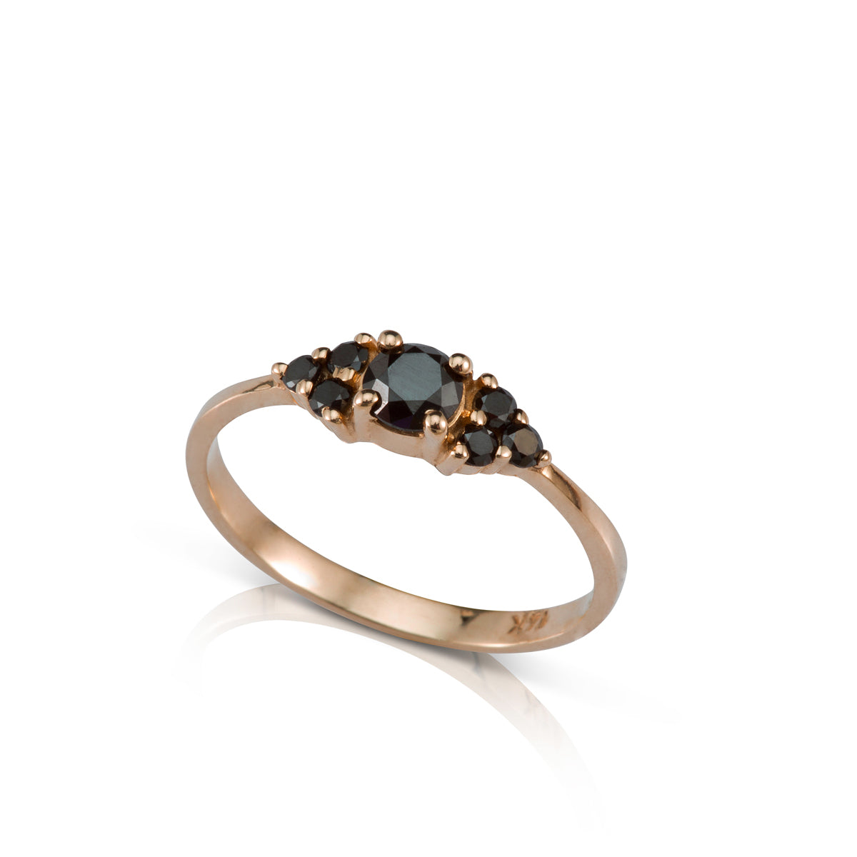 Engagement ring set with a central black diamond 0.35ct and 6 side black diamonds