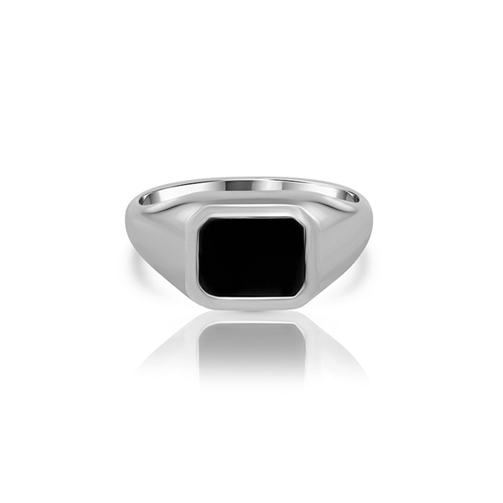 Signet gold ring for men inlaid with black onyx