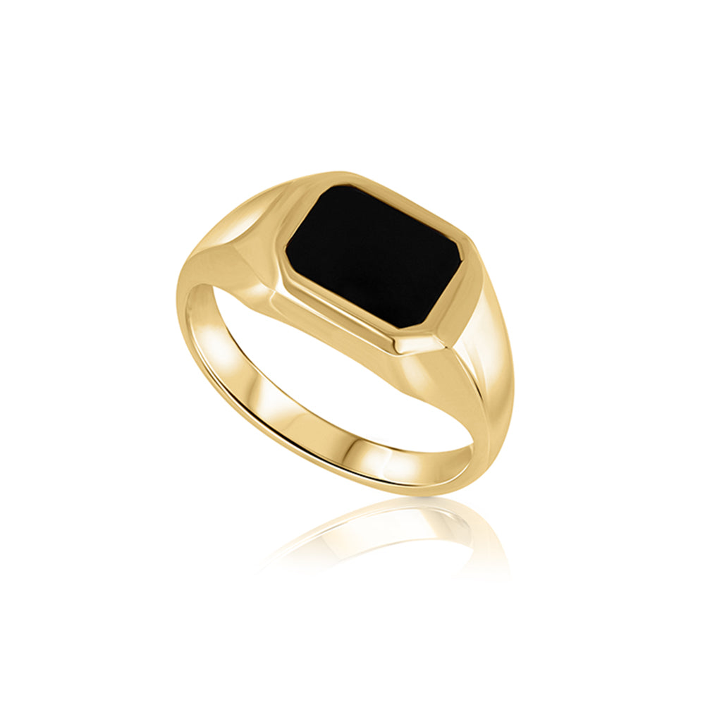 Signet gold ring for men inlaid with black onyx