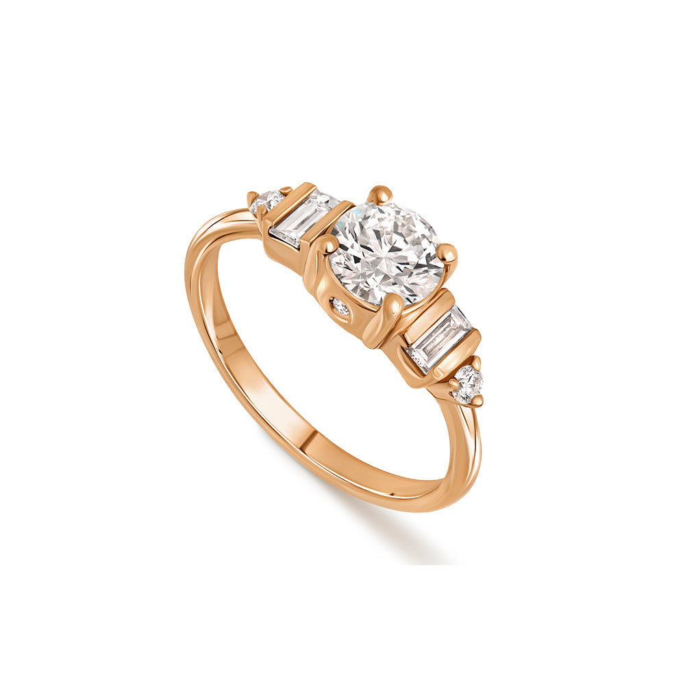 A gold engagement ring with laboratory diamonds combined with round diamonds in a luxurious design