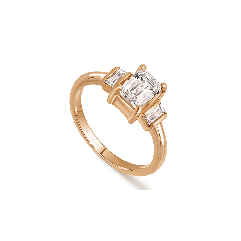 A modern gold engagement ring set with laboratory diamonds