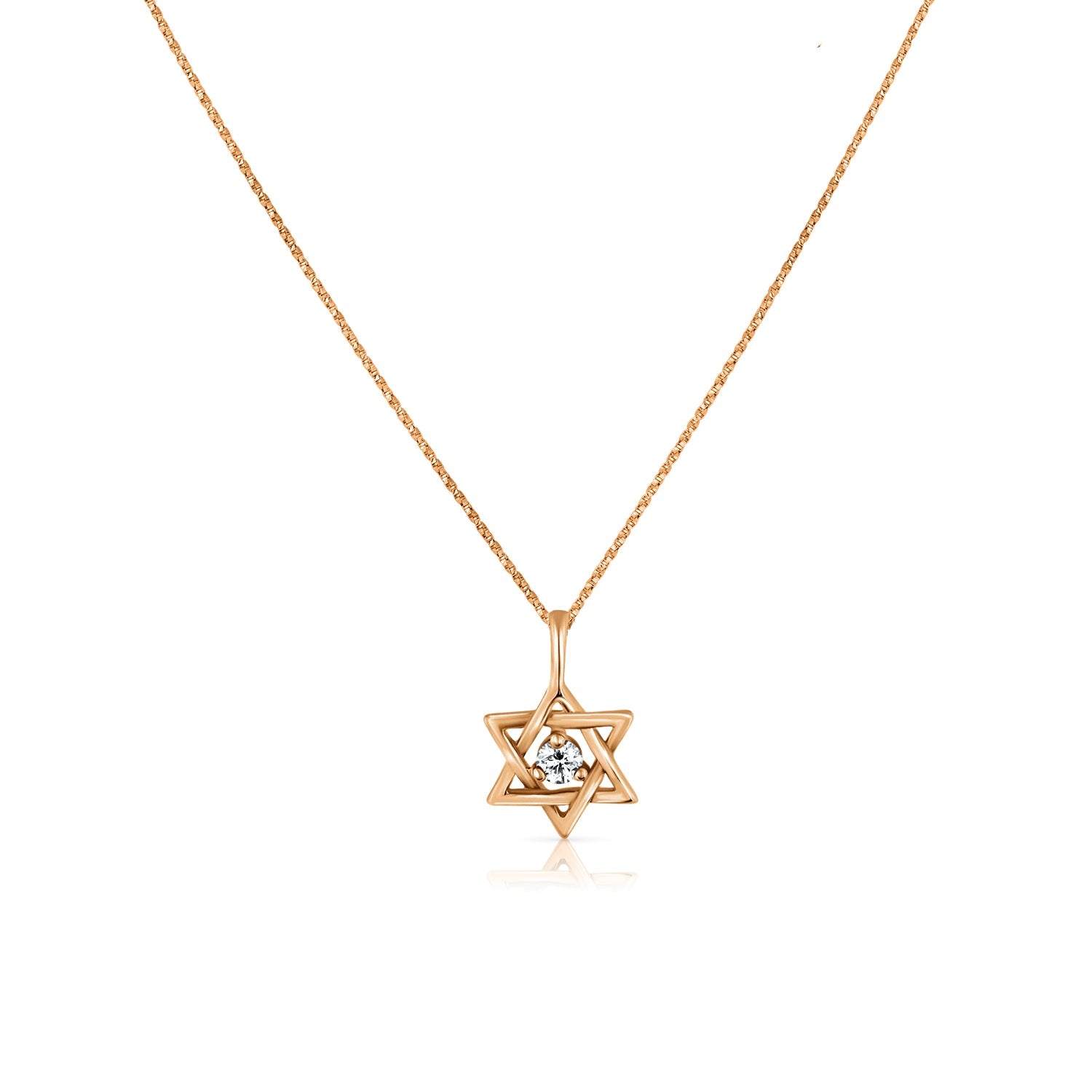 Star of David necklace set with diamonds, 5 points, 14 carat gold