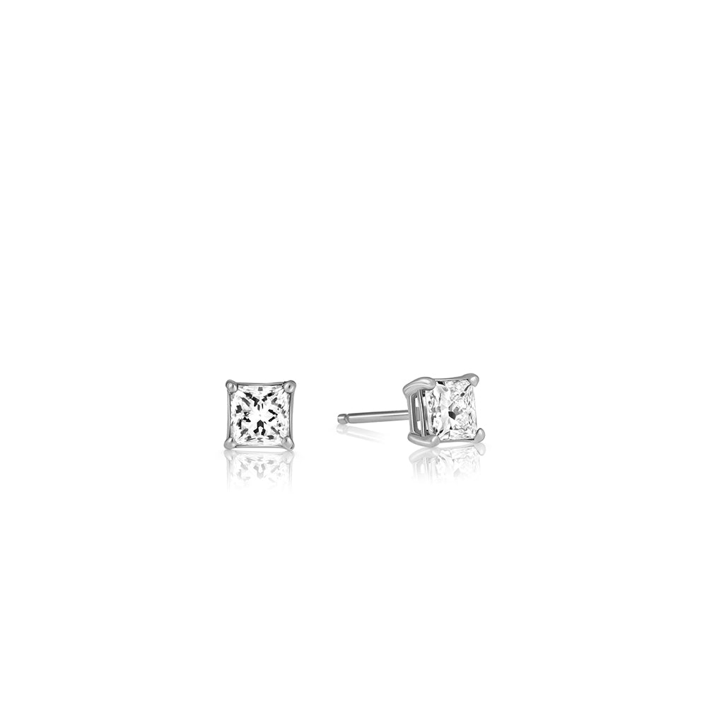 Princess solitaire earrings, classic tight diamond earrings studded with laboratory diamonds, a square piece with a total weight of 60 points