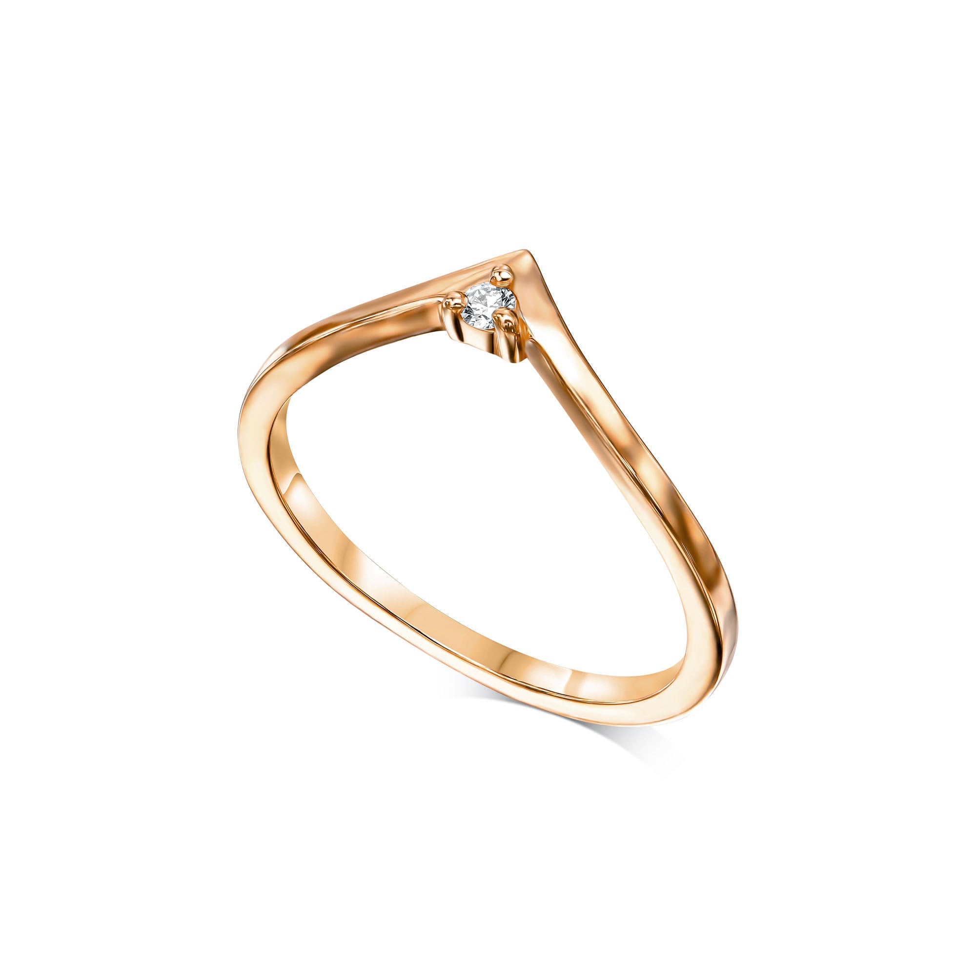 V-shaped gold ring set with a white diamond