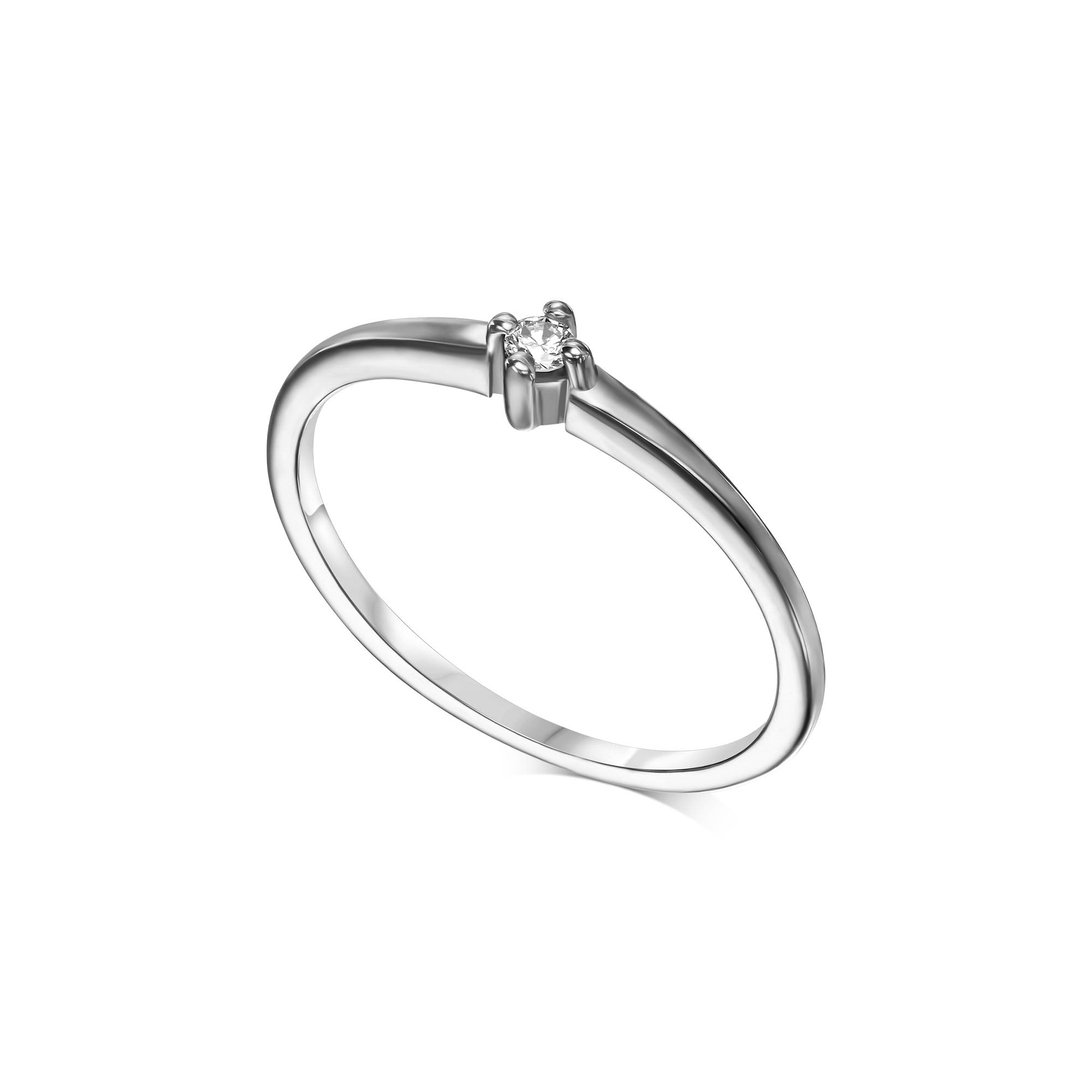 A delicate solitaire ring set with a diamond weighing 5 points