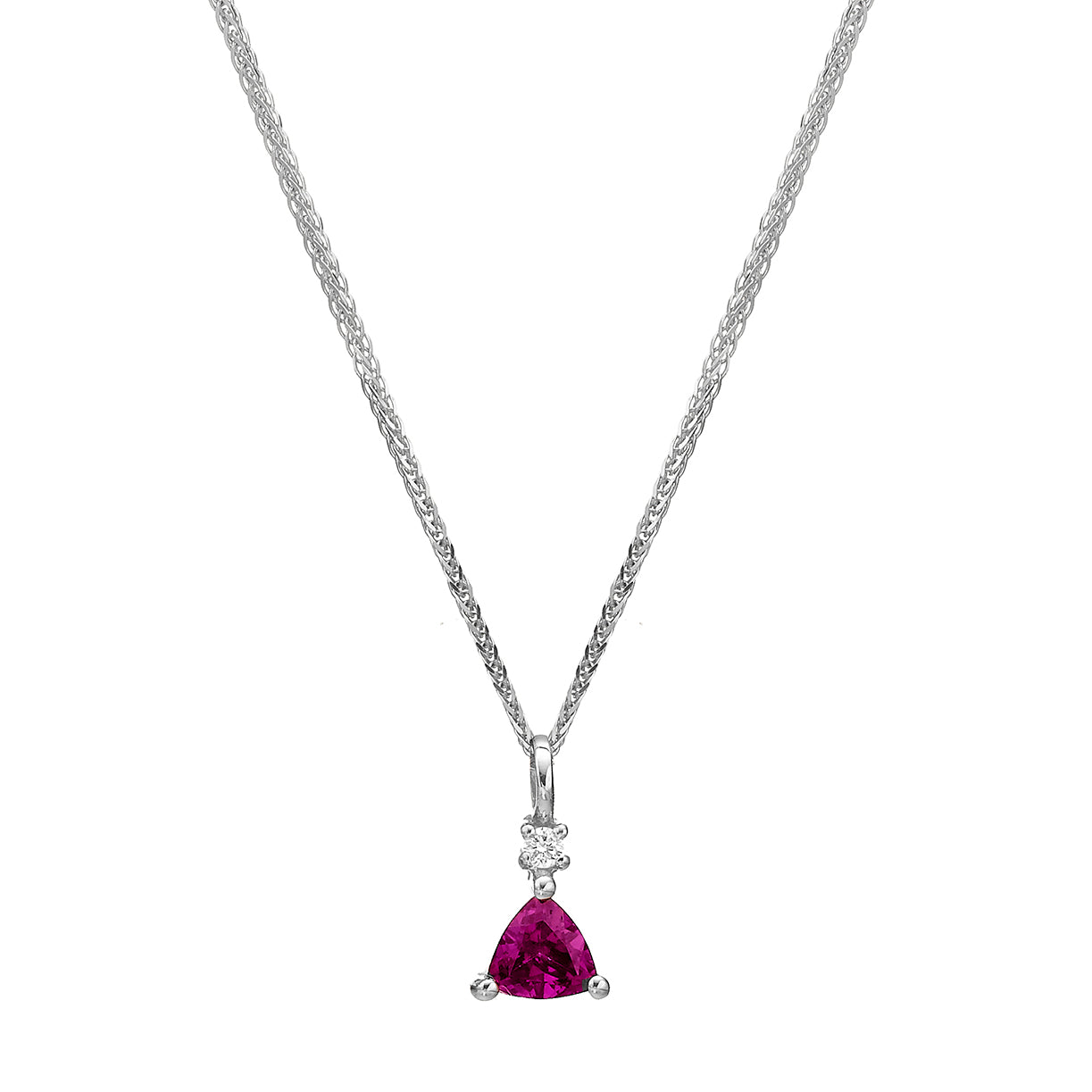 Gold necklace with rhodolite and diamond studded pendant