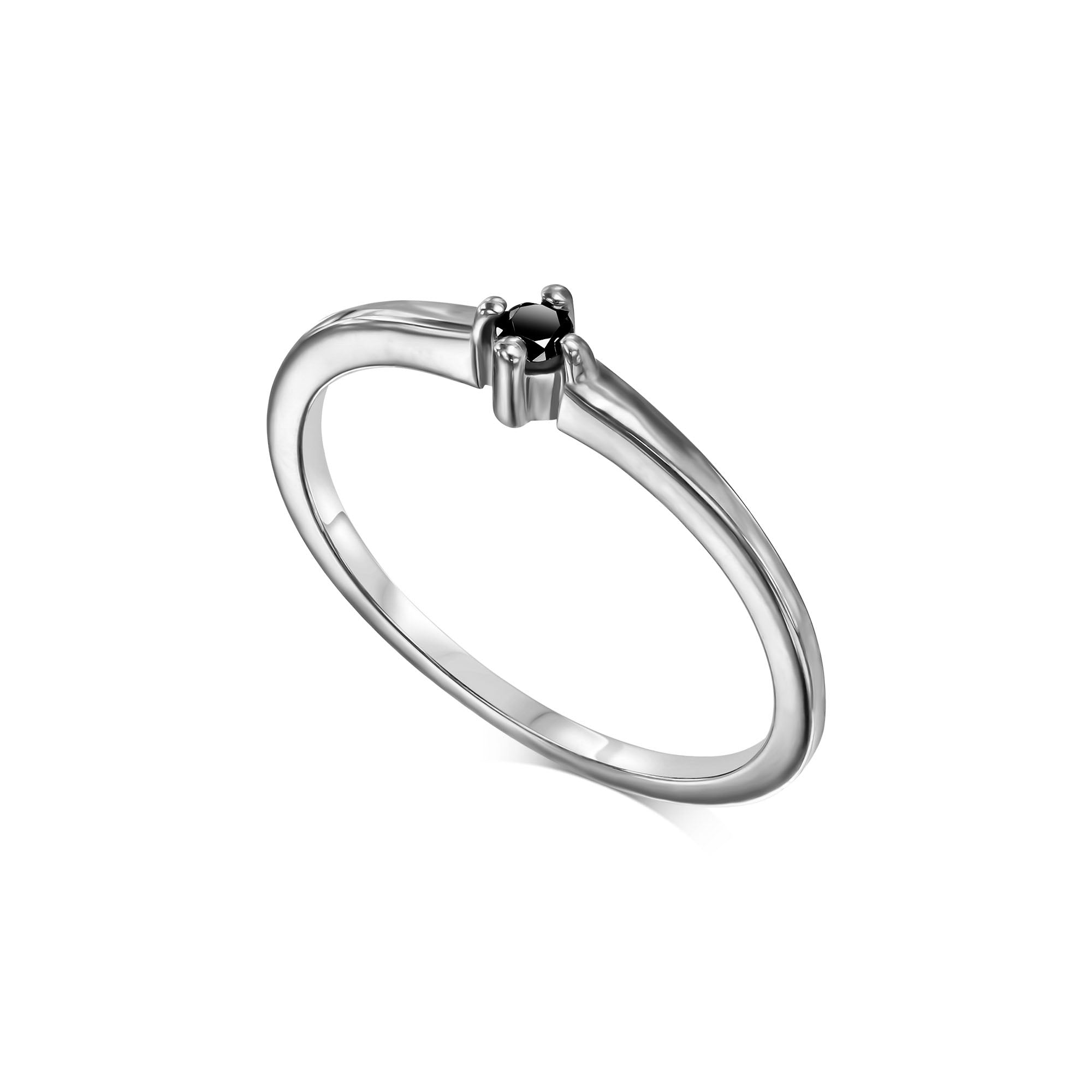 A delicate solitaire ring set with a black diamond weighing 5 points
