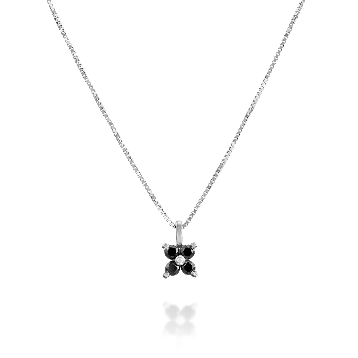 Delicate gold necklace for women with 4 black diamonds in the shape of a horizontal flower