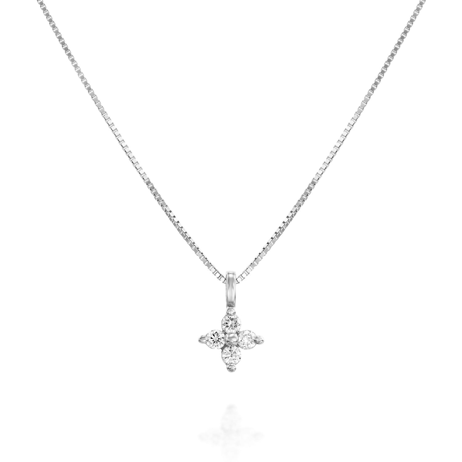 Fine gold necklace with a flower pendant inlaid with 4 diamonds