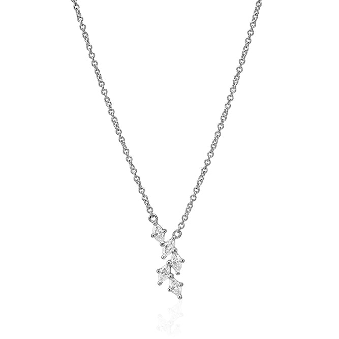 Gold chain with leaf pendant set with marquise-cut diamonds