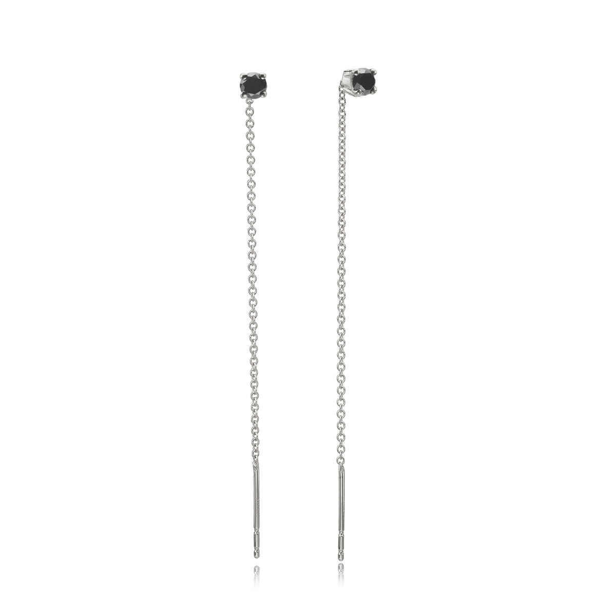 Gold chain earrings studded with 0.20ct black diamonds