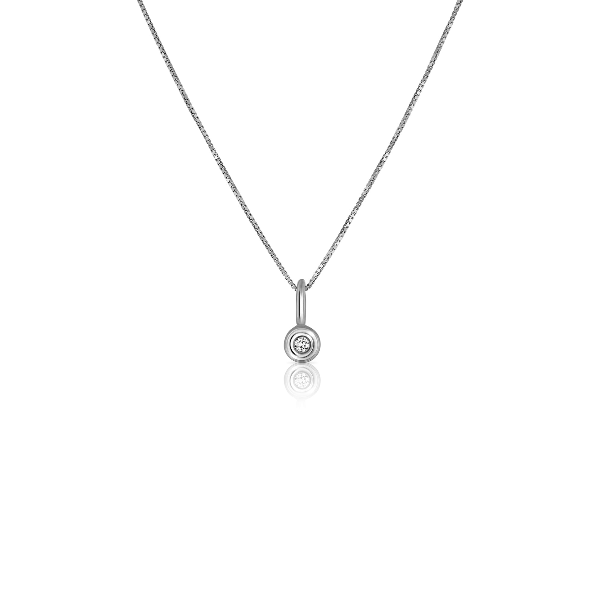 Small diamond pendant necklace, 3 points in a round frame