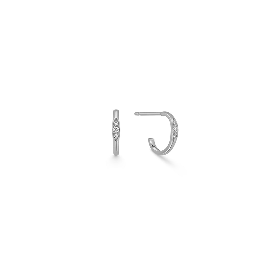 Small gold hoop earrings set with 3 diamonds