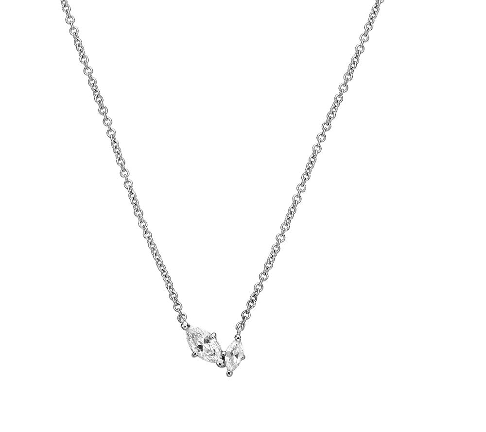 A delicate gold chain inlaid with two marquise-cut laboratory diamonds of different sizes