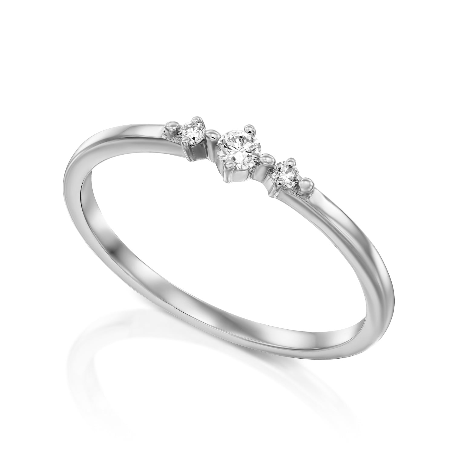 A fine diamond ring set with 3 diamonds in a special setting