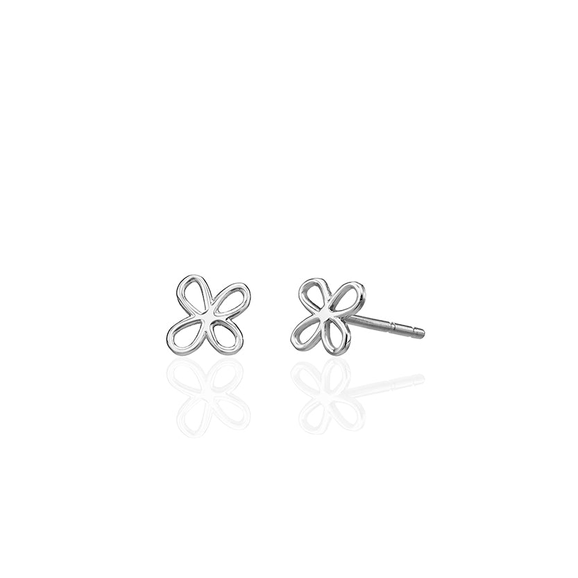 Small tight gold earrings in the shape of a flower outline