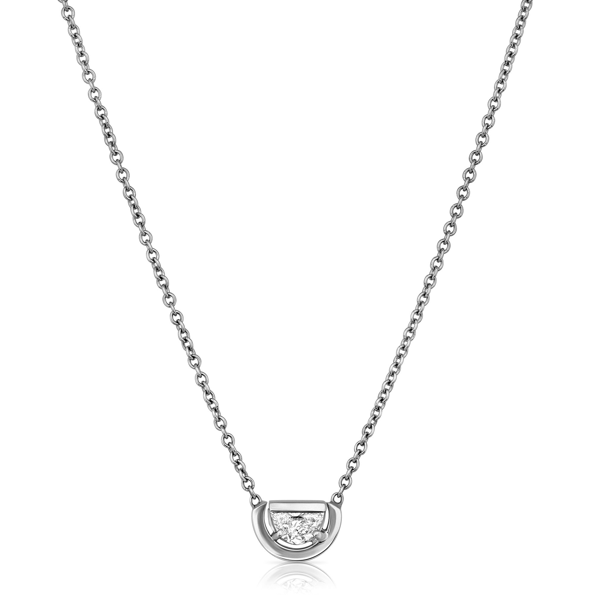 A special gold chain set with a diamond in a semi-circle cut in a modern design