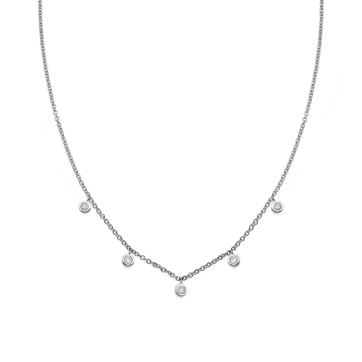 Gold chain set with 5 hanging diamonds