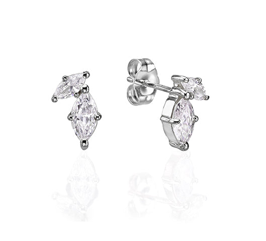 Tight gold earrings studded with marquise-cut diamonds