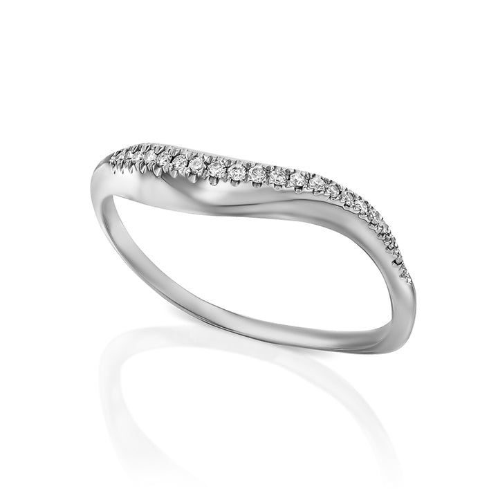 A thick wave ring set with a row of white diamonds