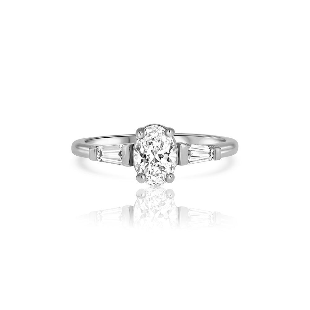 Engagement ring set with laboratory diamonds, oval central stone 0.70ct
