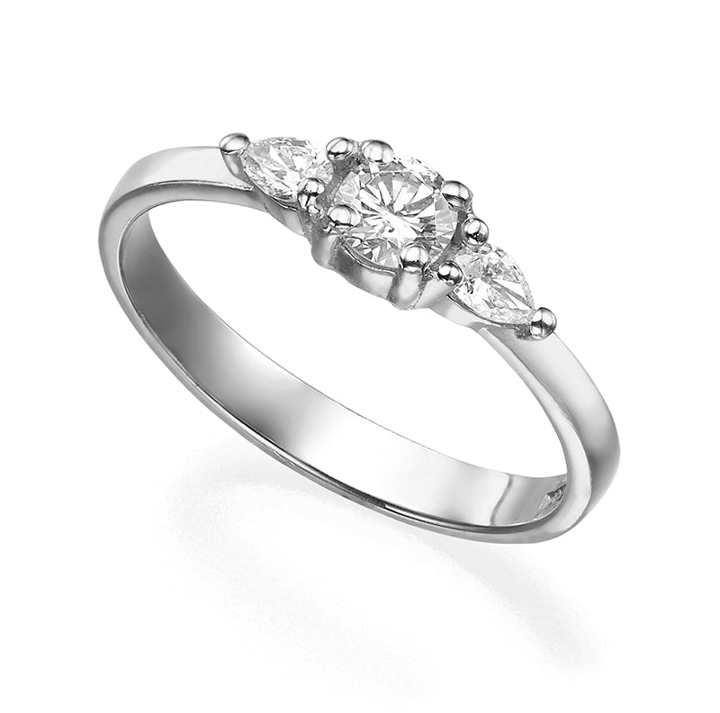 Round diamond engagement ring and two drops