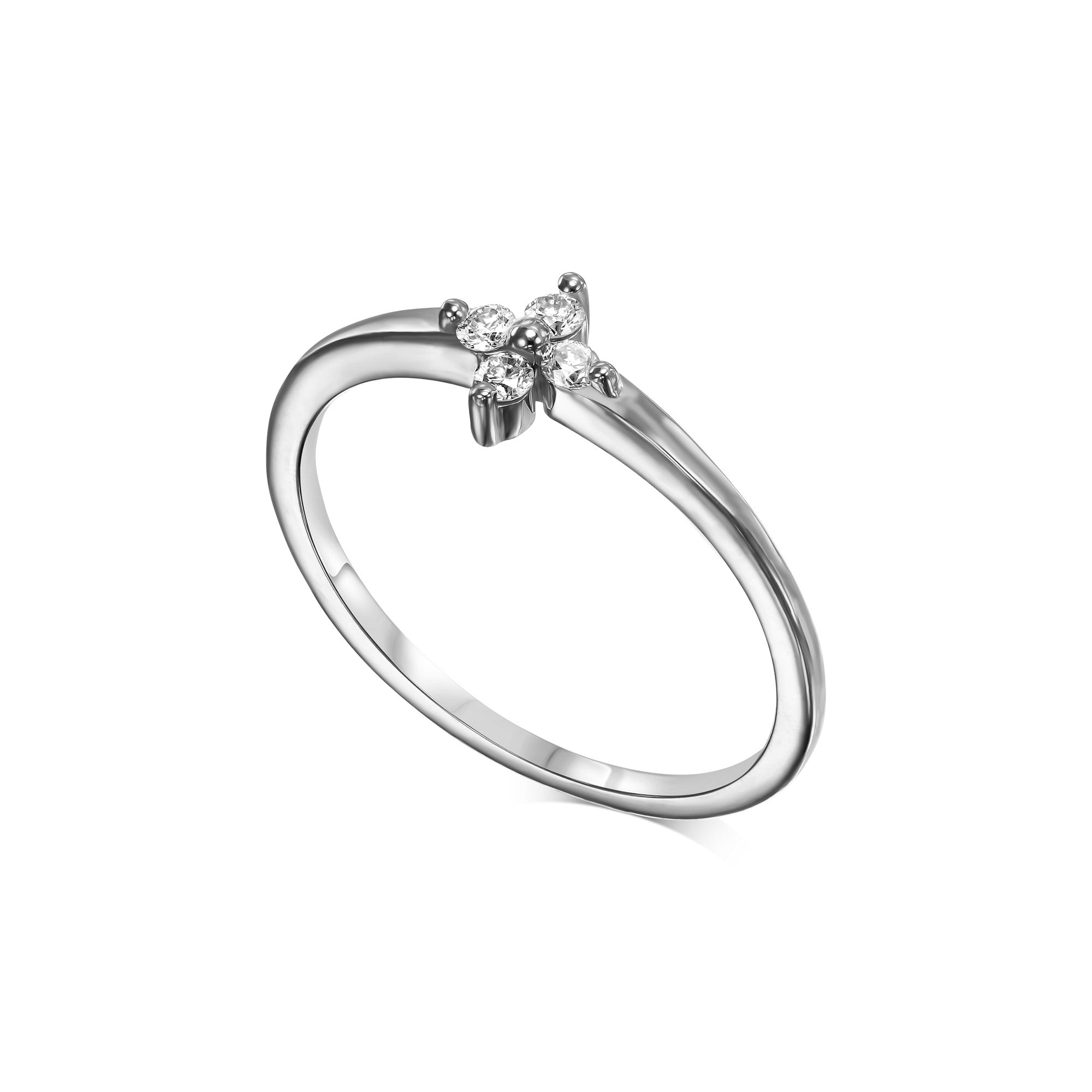 Delicate gold ring with diamonds in the shape of a flower