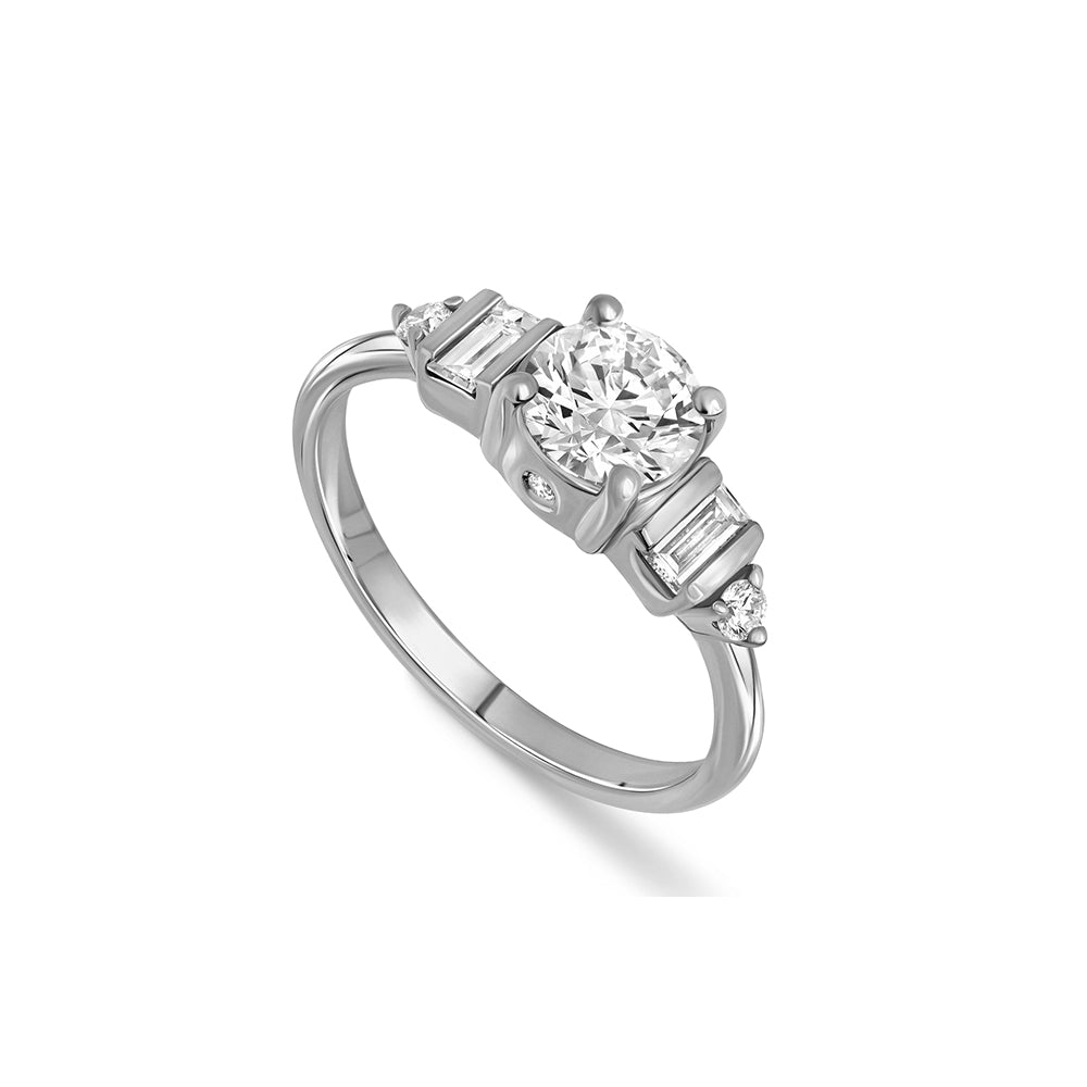 A gold engagement ring with laboratory diamonds combined with round diamonds in a luxurious design