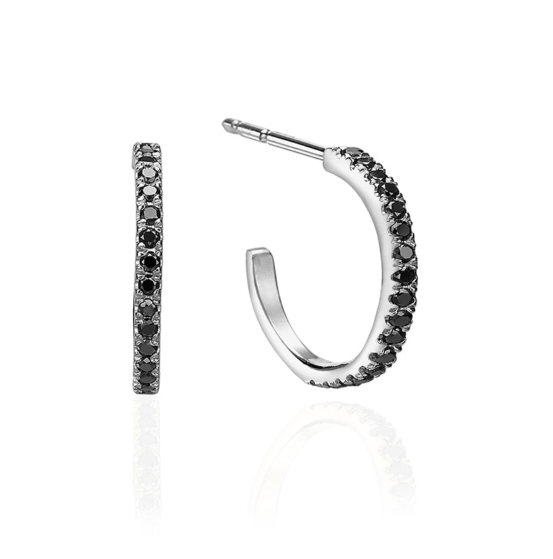 Thin hoop earrings studded with black diamonds