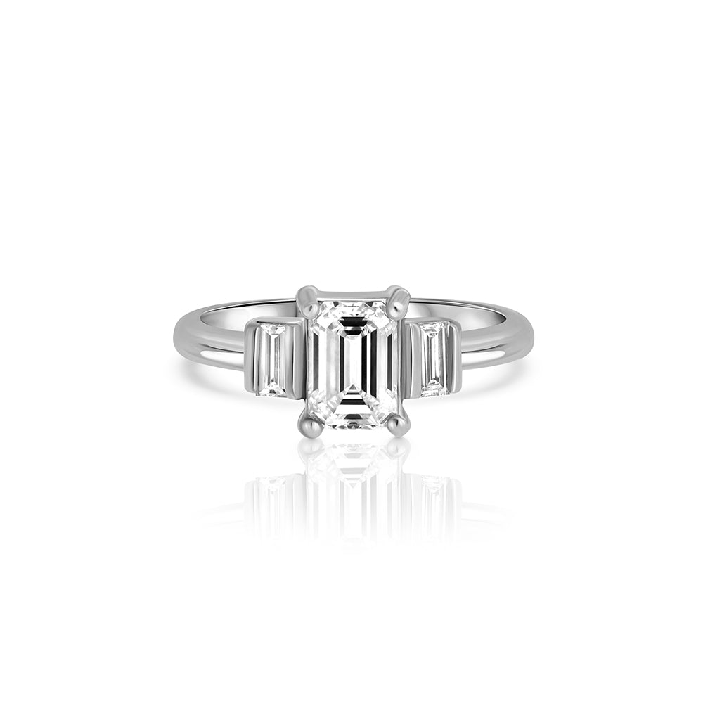 A modern gold engagement ring set with laboratory diamonds