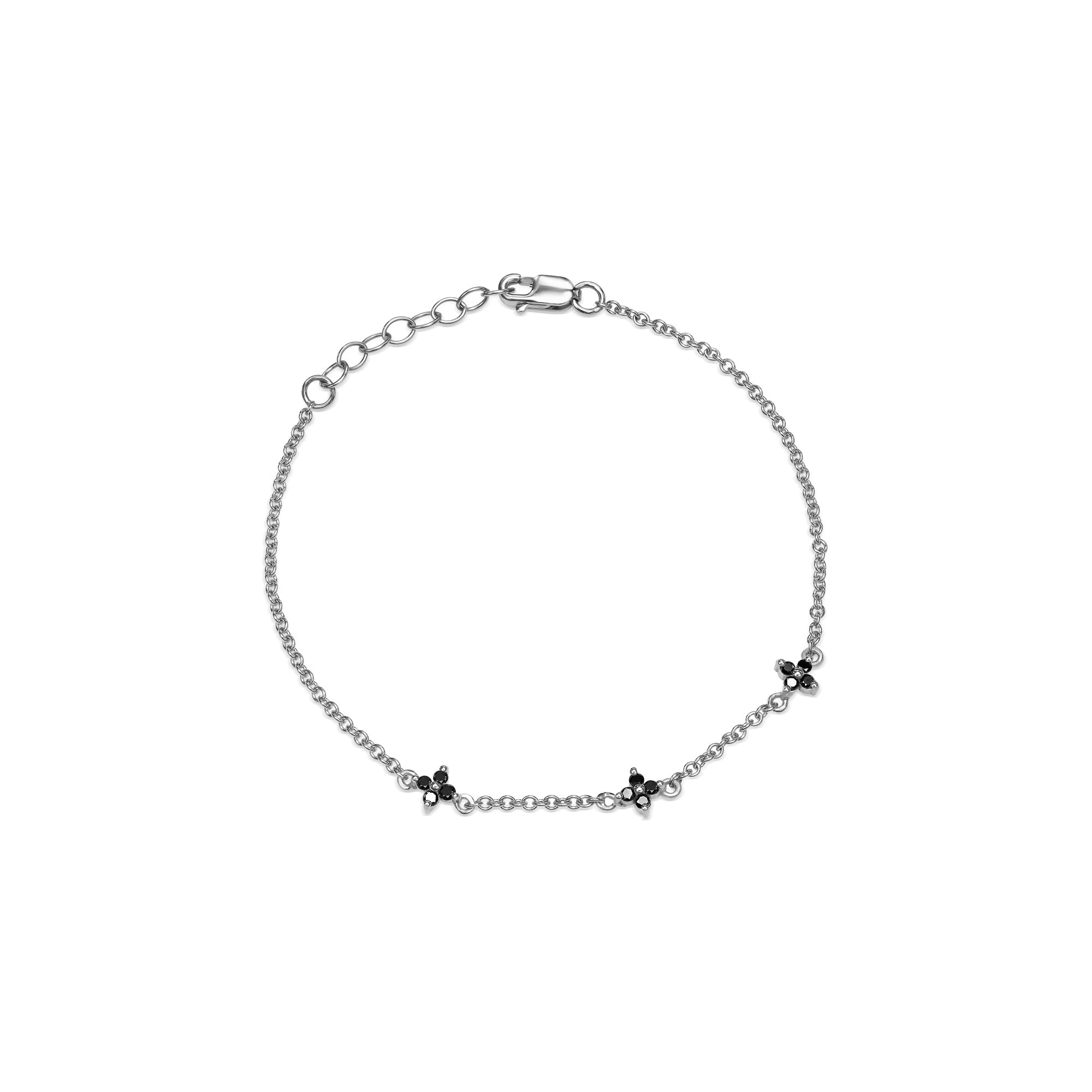 Gold bracelet with black diamonds and 3 flower pendants