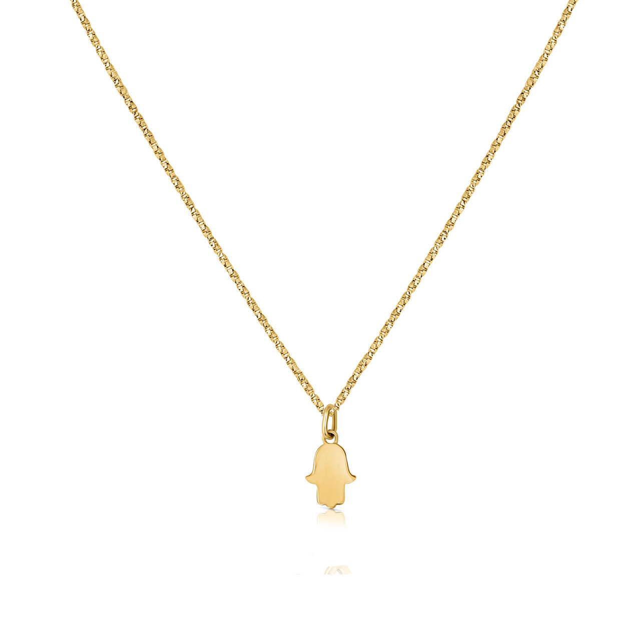 Gold necklace with a full, delicate hamsa pendant
