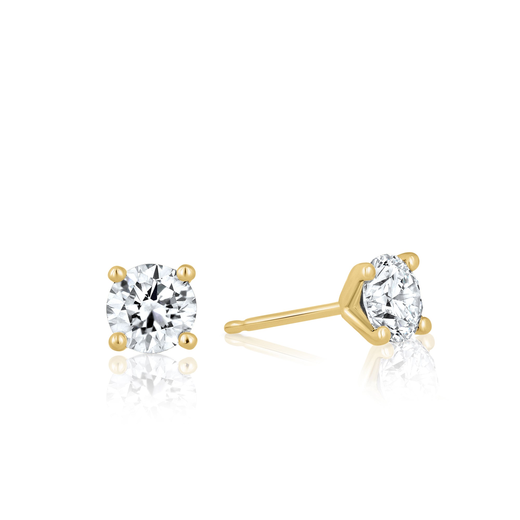 Solitaire earrings, classic tight diamond earrings studded with lab diamonds total weight 1 carat