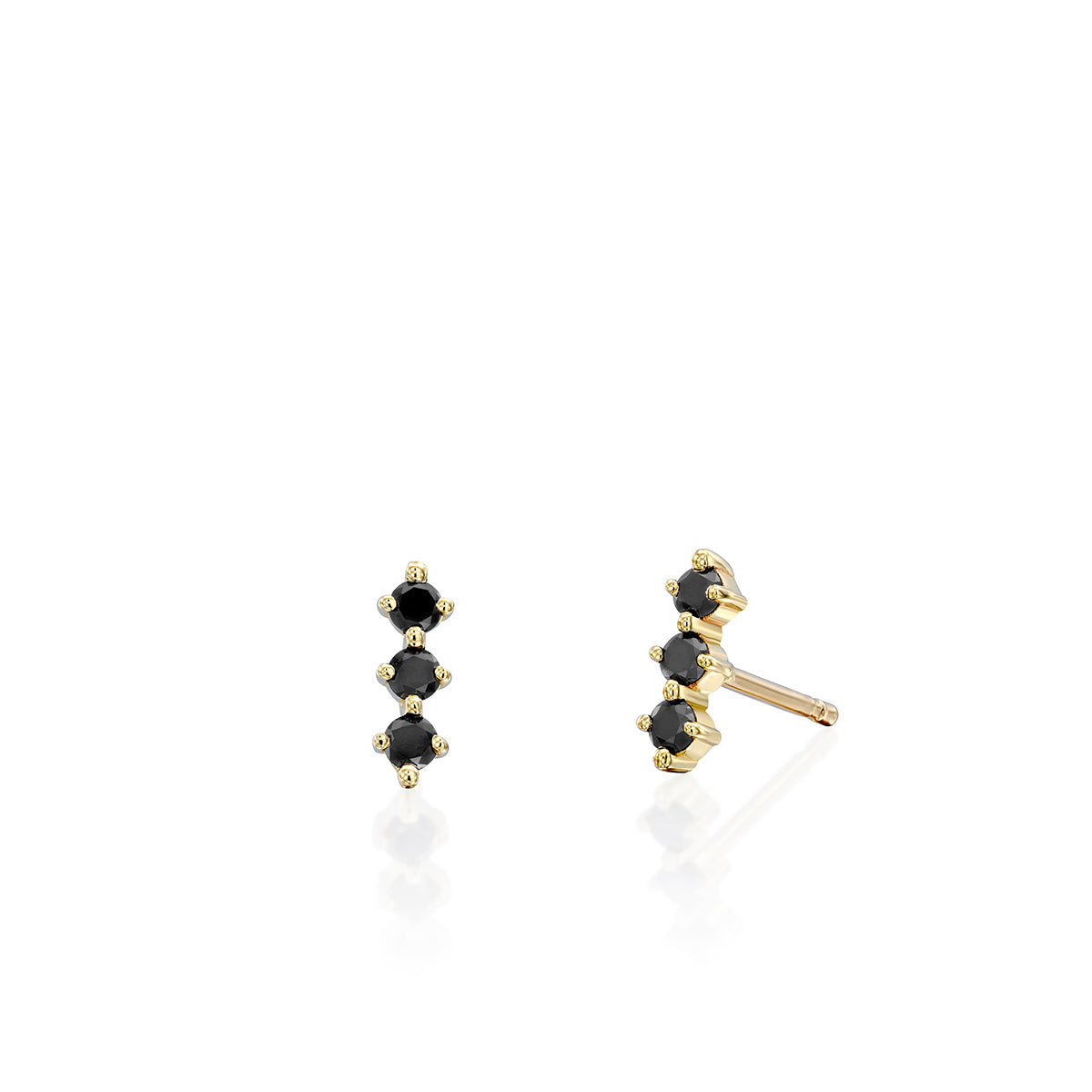 Tight gold earrings set with 3 black diamonds