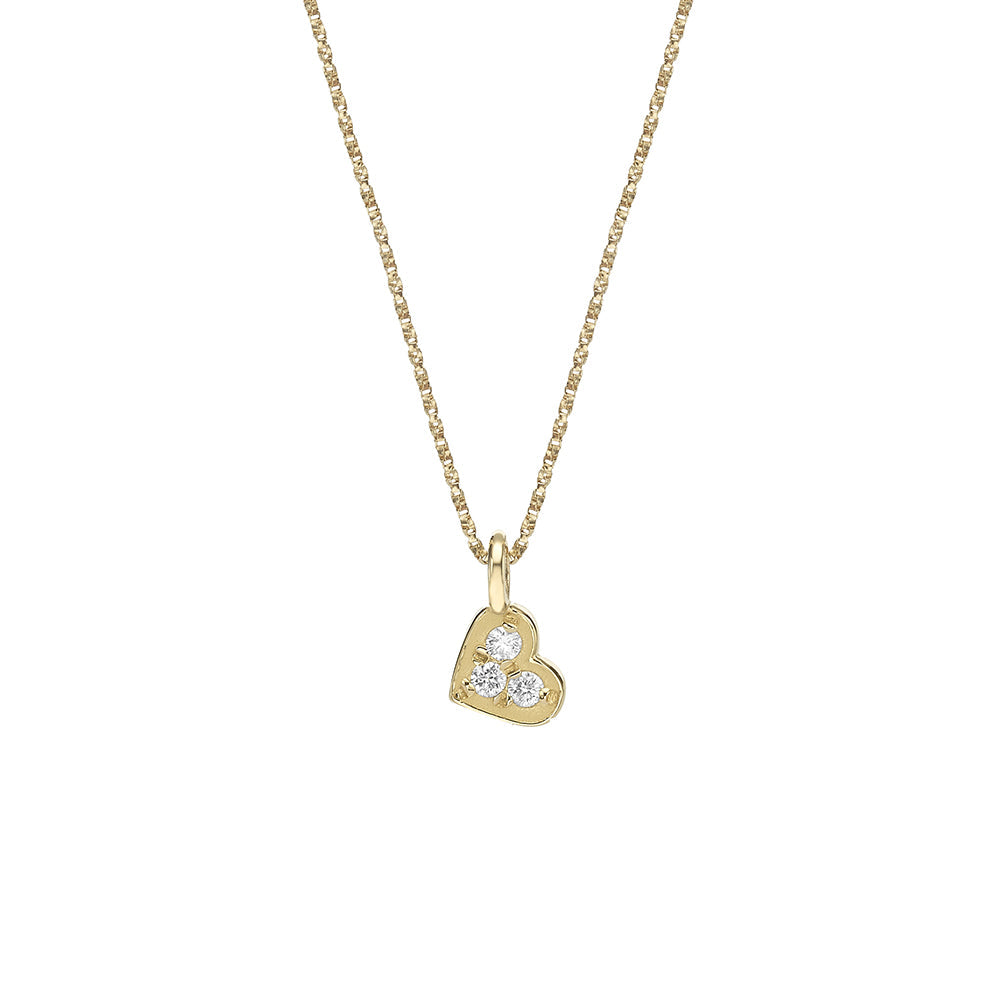Fine gold necklace with a heart-shaped pendant set with 3 diamonds