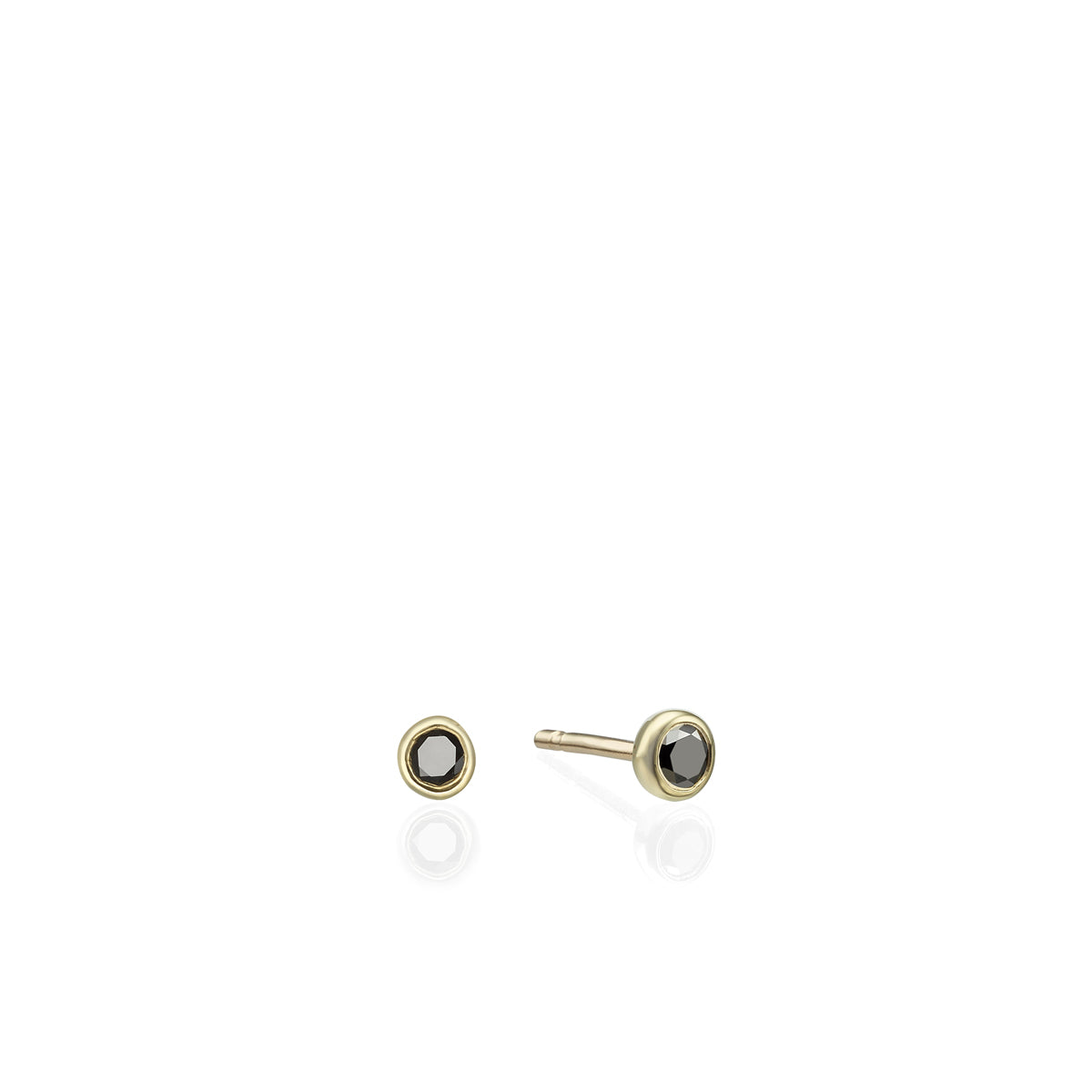 Close-fitting black diamond earrings set in a thin gold frame