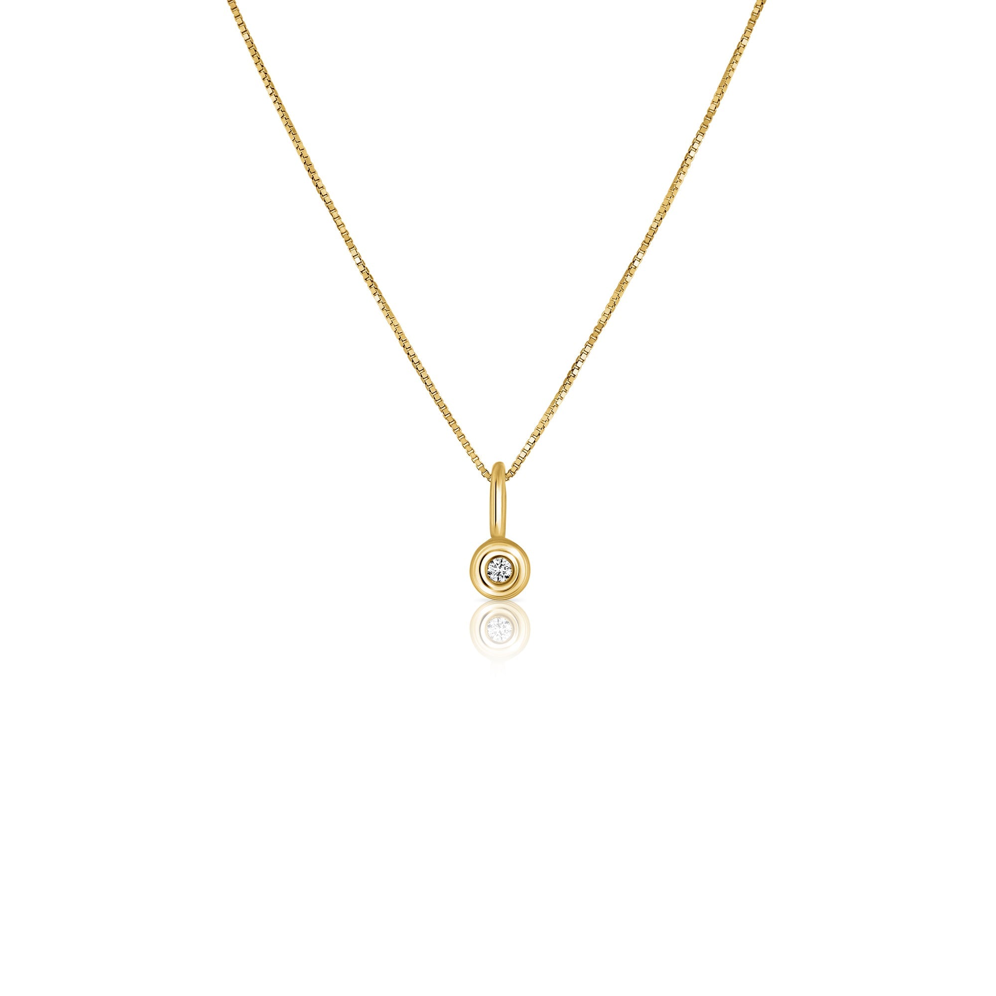 Small diamond pendant necklace, 3 points in a round frame
