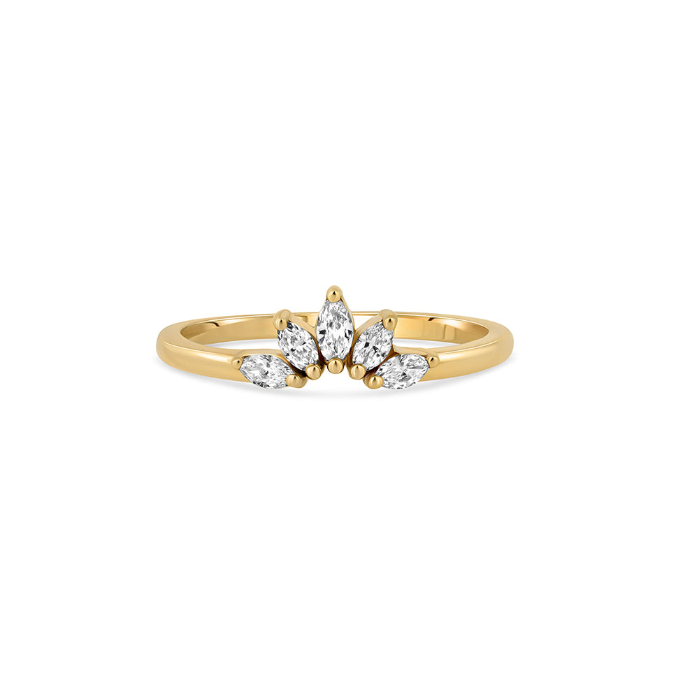 Gold ring set with 5 laboratory marquise diamonds