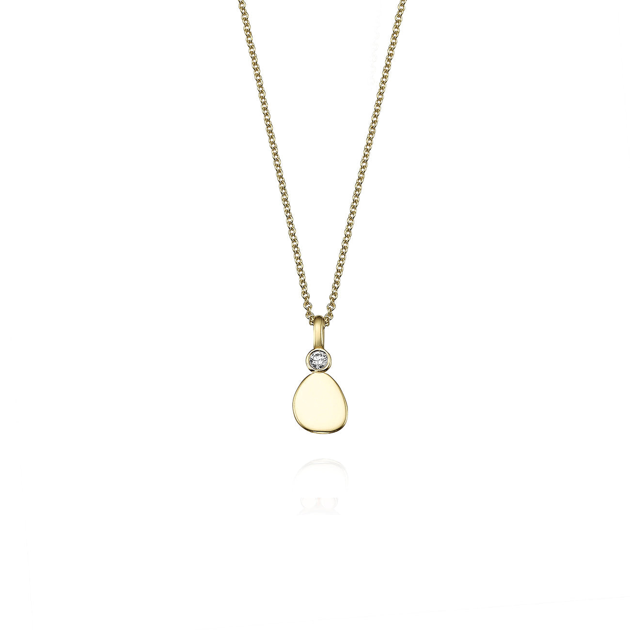 Asymmetric gold plate and diamond pendant necklace