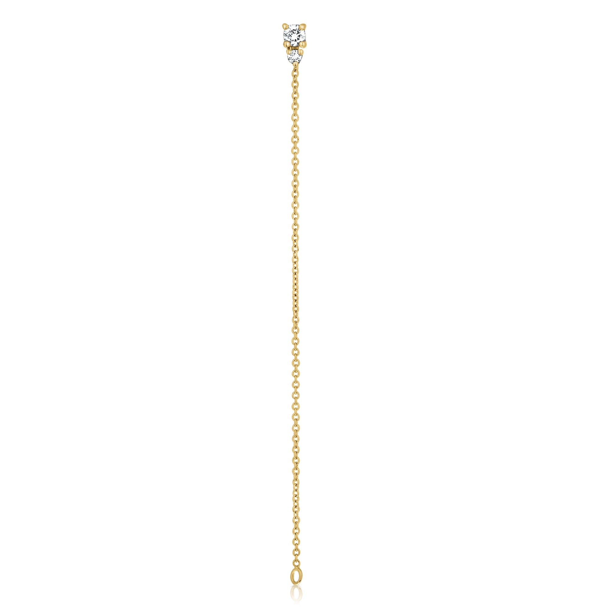 A special gold chain earring studded with laboratory diamonds