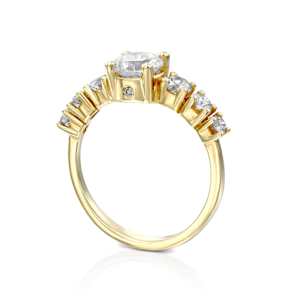 Engagement ring set with a central round diamond 0.90ct and 6 side diamonds
