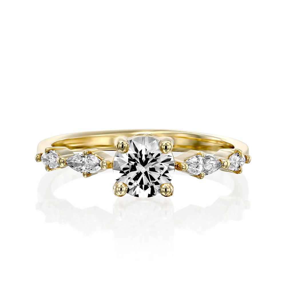 Engagement ring set with a central round diamond 0.60 carat and marquise diamonds