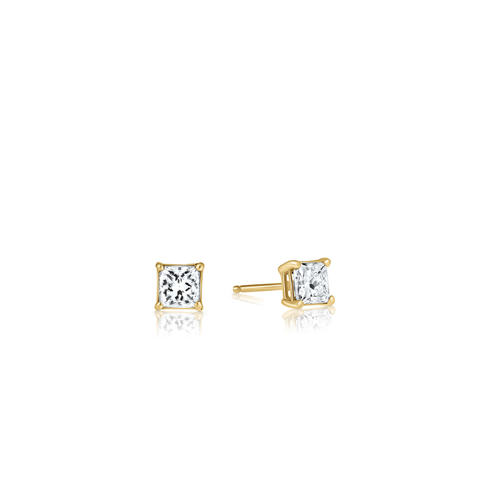 Princess solitaire earrings, classic tight diamond earrings studded with laboratory diamonds, a square piece with a total weight of 60 points