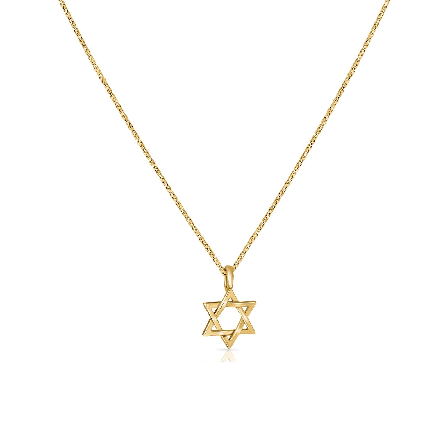 Gold necklace with a small Star of David pendant, 8 millimeters wide, 14 carat gold