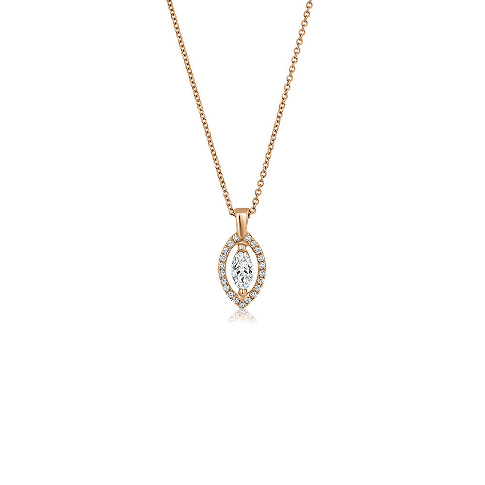 Vintage style marquise-cut lab diamond set gold necklace
