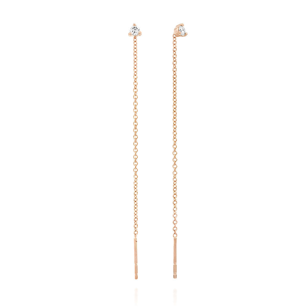 Gold chain earrings studded with small diamonds, 10 points